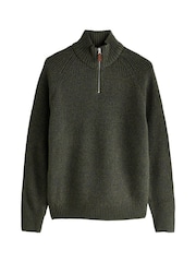 Khaki Green Regular Knitted Zip Neck Jumper - Image 5 of 7