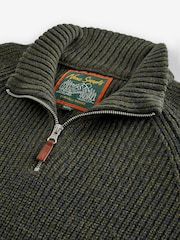 Khaki Green Regular Knitted Zip Neck Jumper - Image 6 of 7