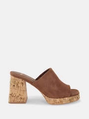 Novo Brown Futura Cork Block Heel Mules - Image 2 of 6