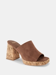 Novo Brown Futura Cork Block Heel Mules - Image 3 of 6