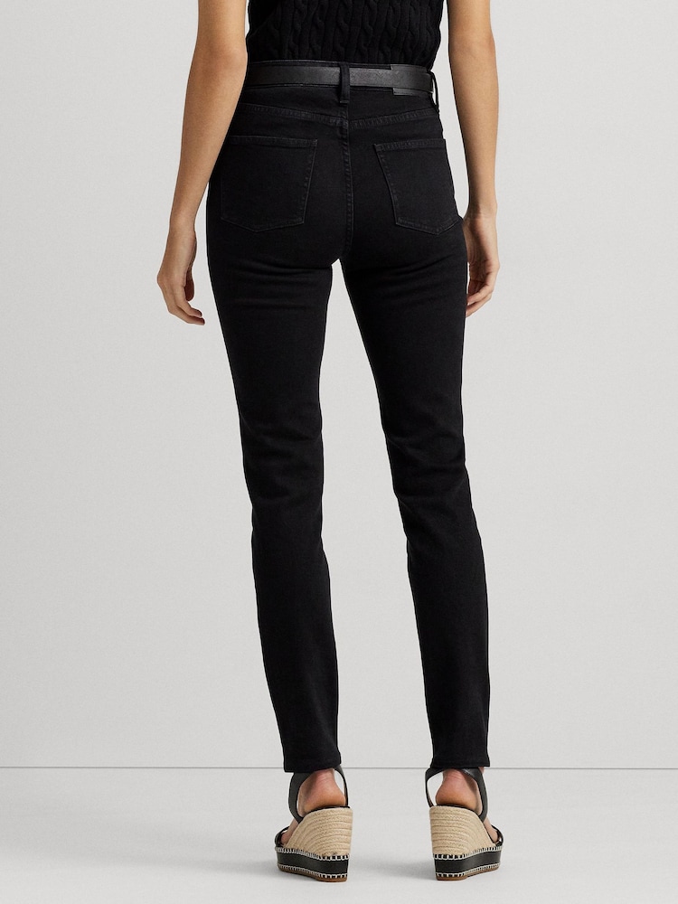 Czarny - Lauren Ralph Lauren High Rise Skinny Ankle Stretch Denim Jeans - Image 3 of 10