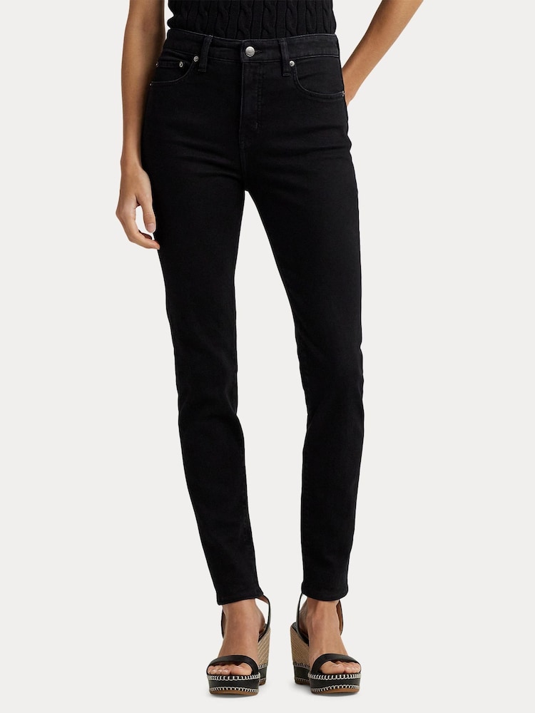 Czarny - Lauren Ralph Lauren High Rise Skinny Ankle Stretch Denim Jeans - Image 5 of 10