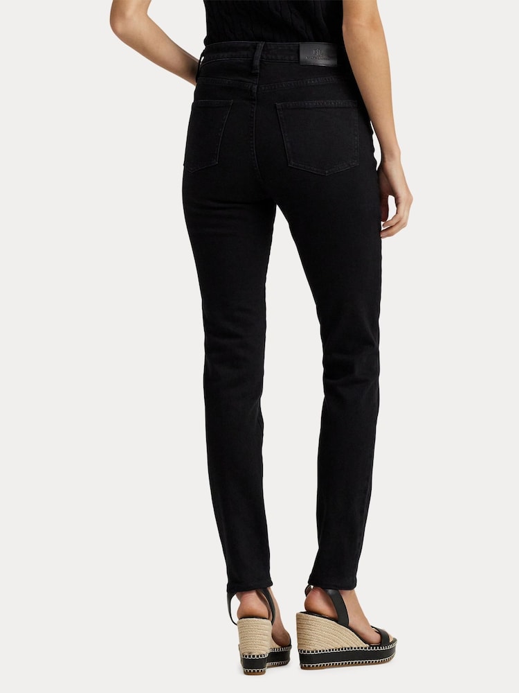 Czarny - Lauren Ralph Lauren High Rise Skinny Ankle Stretch Denim Jeans - Image 6 of 10