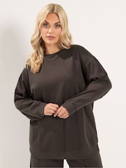 Yours Curve Brown Crew Neck Sweatshirt - Image 1 of 4