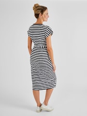 JoJo Maman Bébé Black Cream Stripe Maternity & Nursing Midi T-Shirt Dress - Image 3 of 5