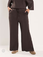 Yours Curve Brown Cotton Wide Leg Trousers - Image 2 of 6
