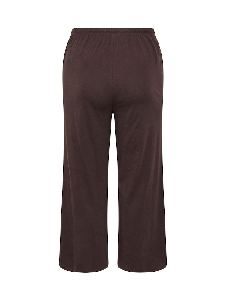 Yours Curve Brown Cotton Wide Leg Trousers - Image 6 of 6