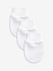 White 100% Cotton Baby Scratch Mitts 3 Pack - Image 1 of 2