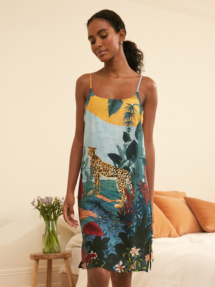 Orange Jungle Print Linen Blend Slip - Image 1 of 7