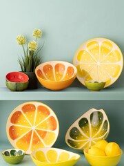 Typhoon Lemon Platter, Orange, Lemon & Watermelon Bowls - Image 1 of 5