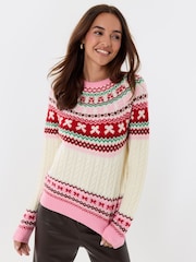 Threadbare Pink Fairisle Cable Knit Christmas Jumper - Image 2 of 5