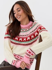 Threadbare Pink Fairisle Cable Knit Christmas Jumper - Image 5 of 5