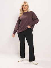 Yours Curve Black Ottoman Ribbed Flare Leggings - Image 1 of 6