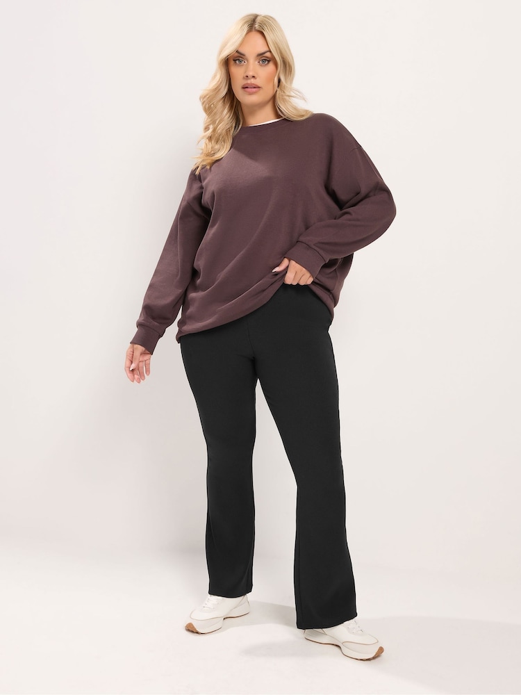 Yours Curve Black Ottoman Ribbed Flare Leggings - Image 1 of 6 Yours Curve Black Ottoman Ribbed Flare Leggings - Image 1 of 6