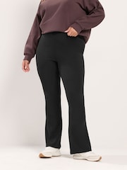 Yours Curve Black Ottoman Ribbed Flare Leggings - Image 2 of 6