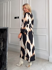 Girl In Mind Black Petite Erin Long Sleeve Split Hem Frill Detail Maxi Dress - Image 2 of 4
