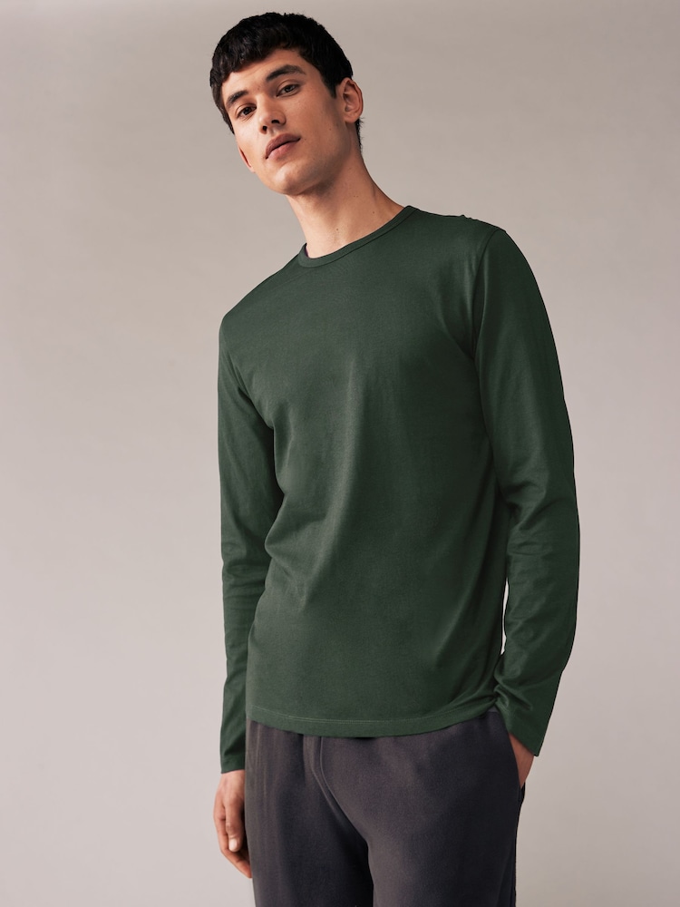 Rich Green/Blue/Orange/Grey Long Sleeve 100% Cotton T-Shirts 5 Pack - Image 11 of 11