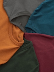 Rich Green/Blue/Orange/Grey Long Sleeve 100% Cotton T-Shirts 5 Pack - Image 3 of 11