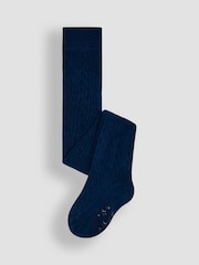 JoJo Maman Bébé Navy Blue Cotton Rich Cable Tights - Image 1 of 3