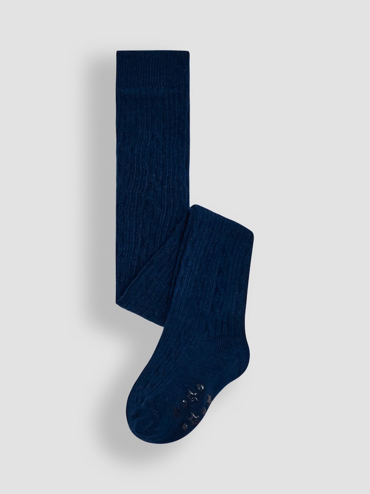 JoJo Maman Bébé Navy Blue Cotton Rich Cable Tights - Image 1 of 3