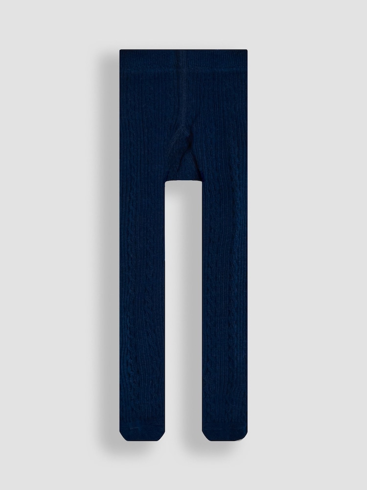JoJo Maman Bébé Navy Blue Cotton Rich Cable Tights - Image 2 of 3