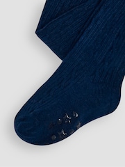 JoJo Maman Bébé Navy Blue Cotton Rich Cable Tights - Image 3 of 3