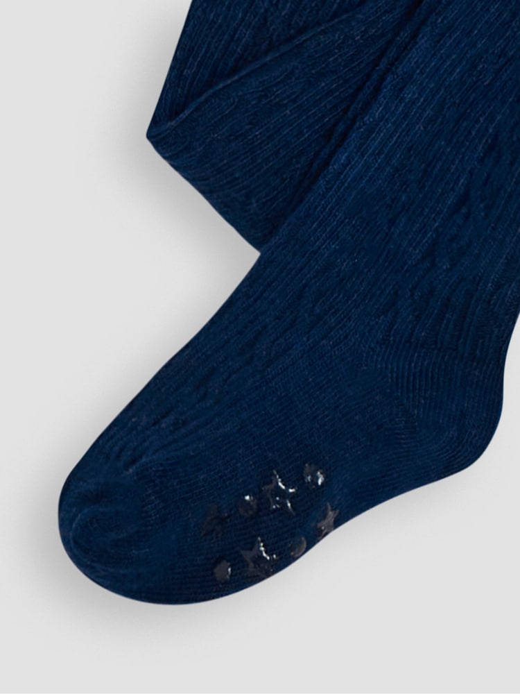 JoJo Maman Bébé Navy Blue Cotton Rich Cable Tights - Image 3 of 3