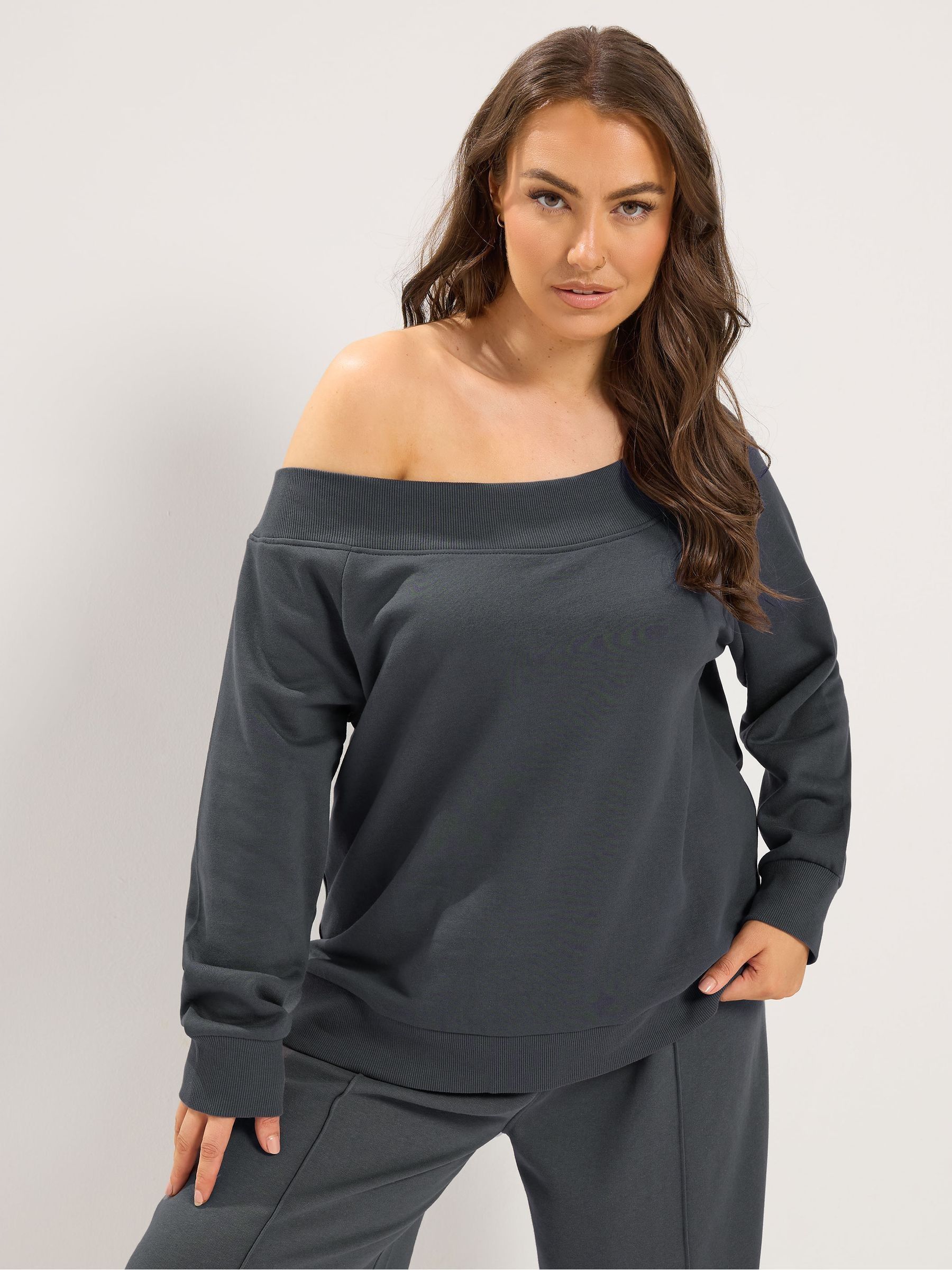Yours Women's Grey Off Shoulder Ribbed Sweatshirt In Size 34-36 - Image 6