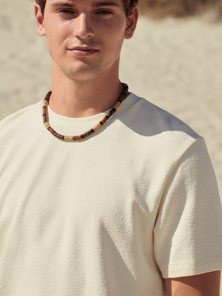 Ecru Texture Textured Relaxed Heavyweight 100% Cotton T-Shirt - Image 1 of 7