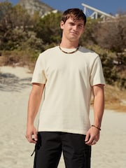 Ecru Texture Textured Relaxed Heavyweight 100% Cotton T-Shirt - Image 3 of 7