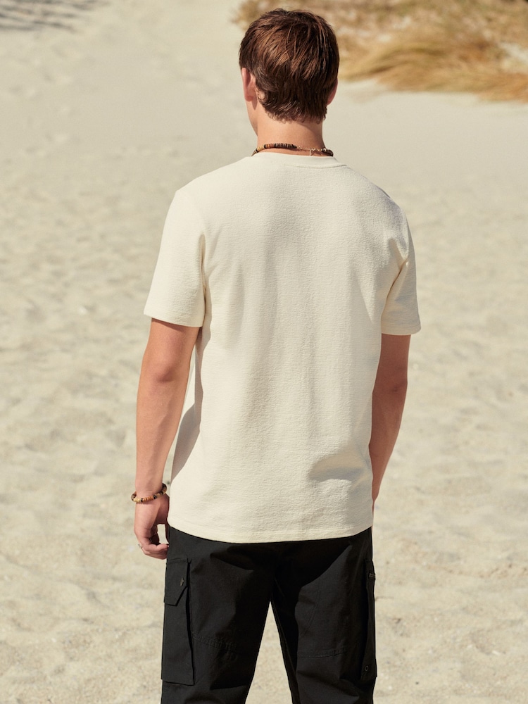 Ecru Texture Textured Relaxed Heavyweight 100% Cotton T-Shirt - Image 4 of 7