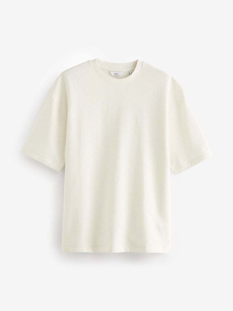 Ecru Texture Textured Relaxed Heavyweight 100% Cotton T-Shirt - Image 5 of 7