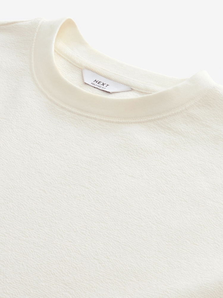 Ecru Texture Textured Relaxed Heavyweight 100% Cotton T-Shirt - Image 6 of 7