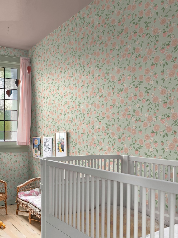 Cath Kidston Sage Strawberry 10M Wallpaper - Image 1 of 5