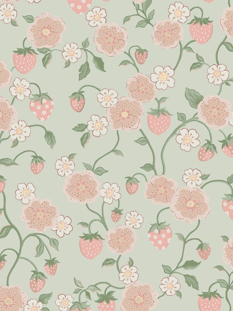 Cath Kidston Sage Strawberry 10M Wallpaper - Image 2 of 5