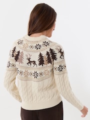 Threadbare Cream Reindeer Forest Fairisle Christmas Jumper - Image 3 of 4