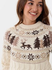 Threadbare Cream Reindeer Forest Fairisle Christmas Jumper - Image 4 of 4