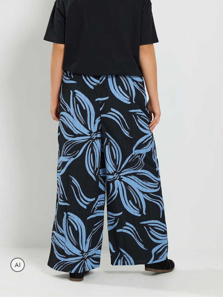 Yours Curve Black Floral Wide Leg Trousers - Image 2 of 6