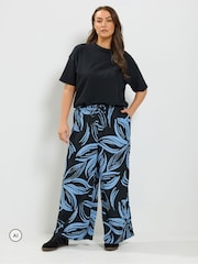 Yours Curve Black Floral Wide Leg Trousers - Image 3 of 6