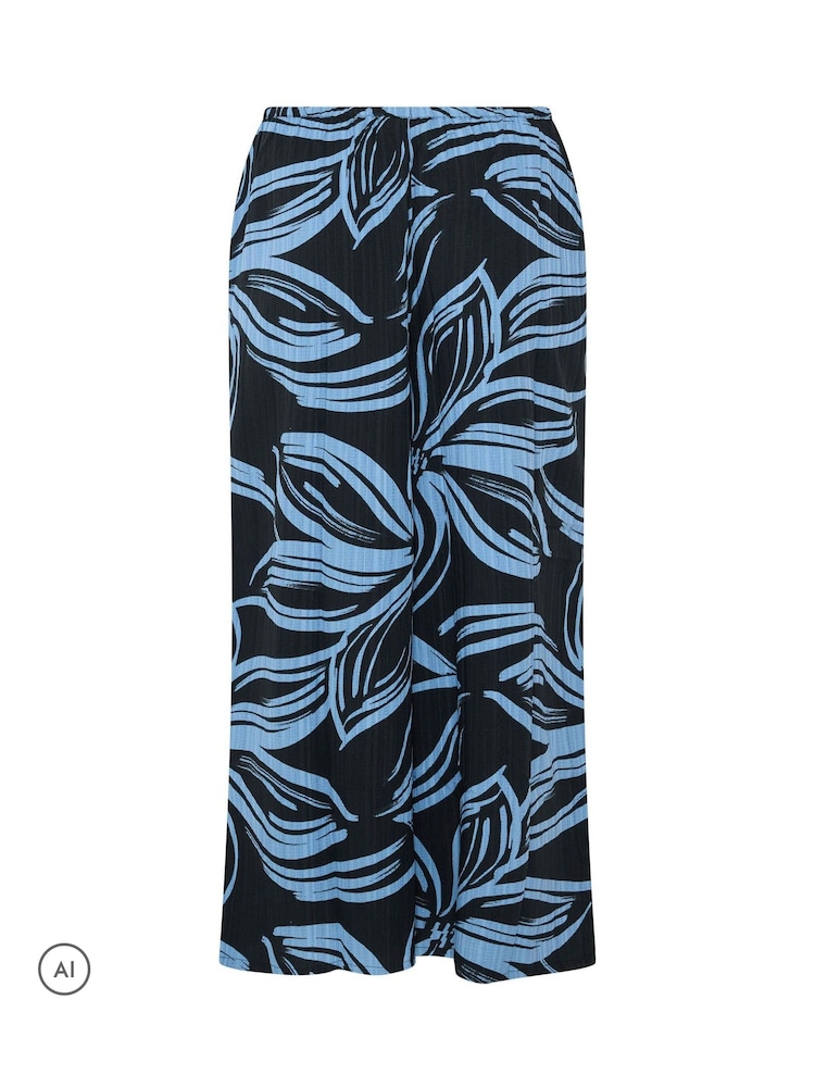 Yours Curve Black Floral Wide Leg Trousers - Image 6 of 6