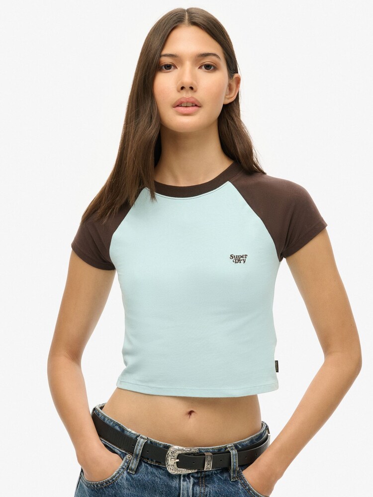 SUPERDRY Blue Crop Baseball Top - Image 1 of 3