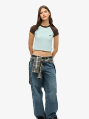 SUPERDRY Blue Crop Baseball Top - Image 2 of 3