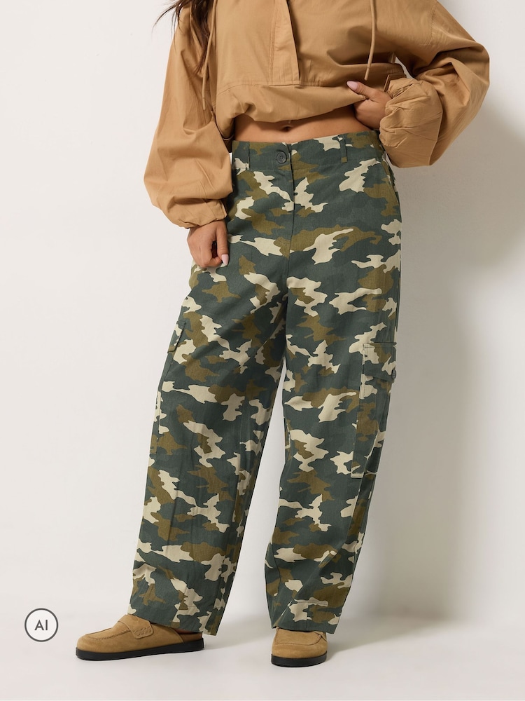 PixieGirl Petite Green Twill Camo Cargo Trousers - Image 1 of 6 PixieGirl Petite Green Twill Camo Cargo Trousers - Image 1 of 6