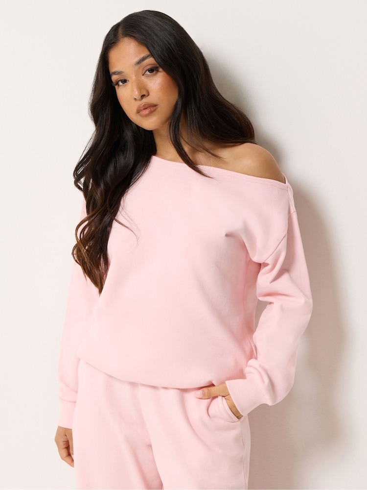PixieGirl Petite Pink Off Shoulder Sweatshirt - Image 1 of 6 PixieGirl Petite Pink Off Shoulder Sweatshirt - Image 1 of 6