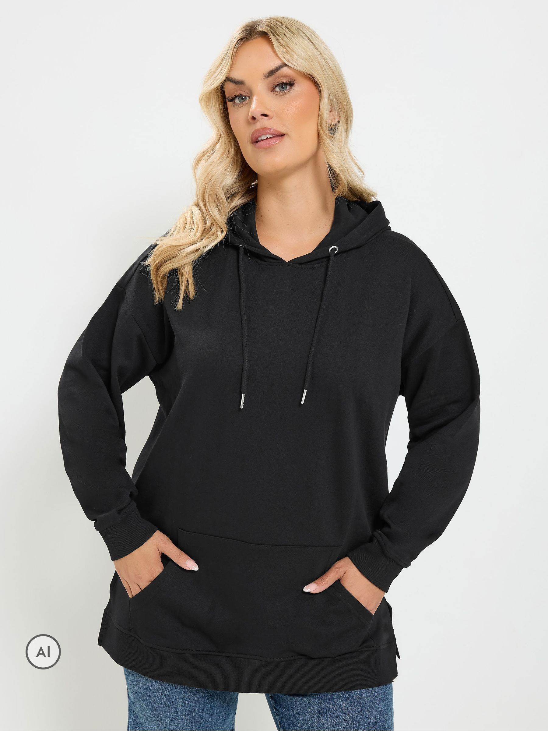 Yours Women's Black Overhead Essential Hoodie In | Size: 30/32 - Image 3