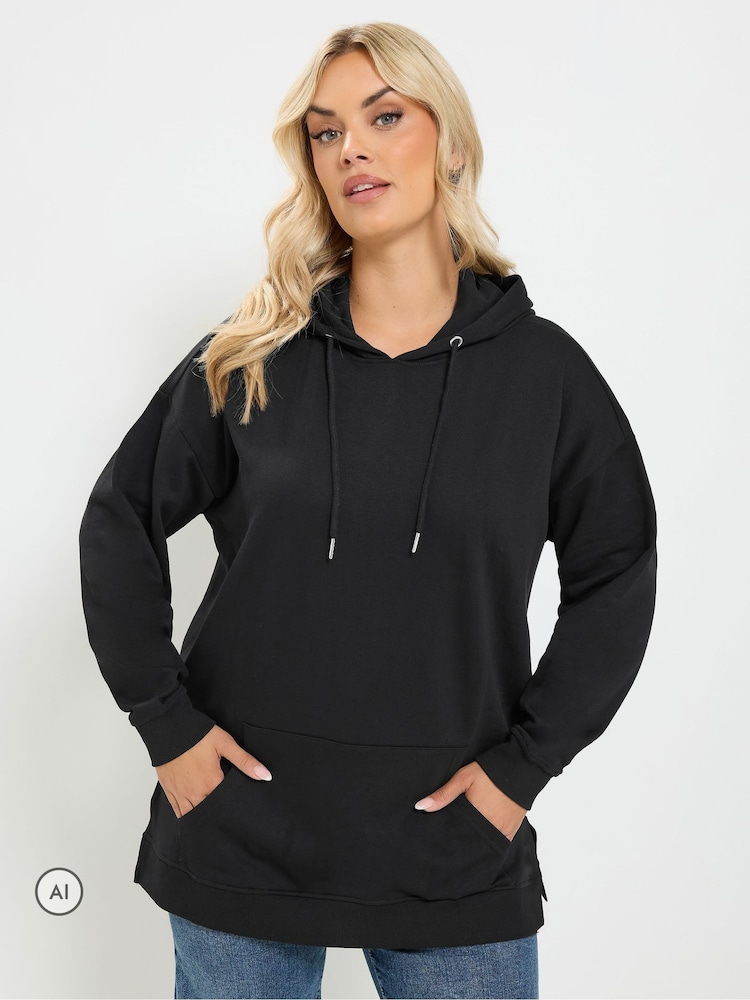 Yours Curve Black Drawstring Hoodie - Image 1 of 6 Yours Curve Black Drawstring Hoodie - Image 1 of 6