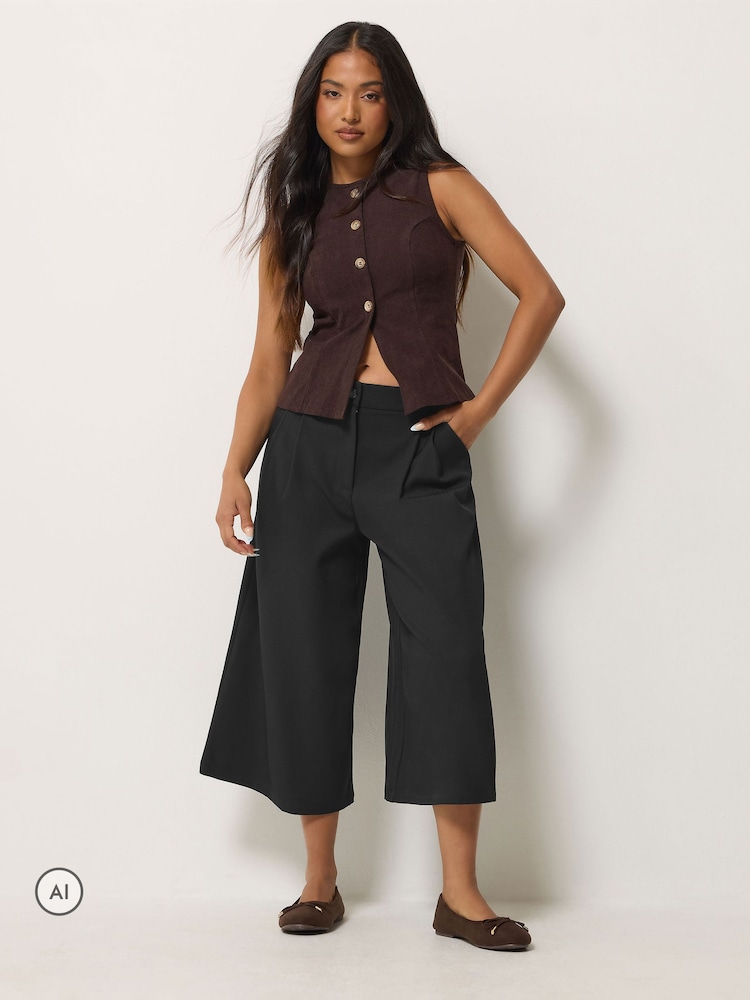 PixieGirl Petite Black Wide Leg Culottes - Image 1 of 6 PixieGirl Petite Black Wide Leg Culottes - Image 1 of 6