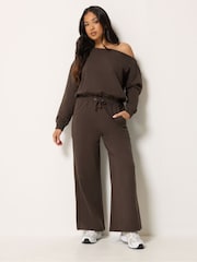 PixieGirl Petite Brown Sweat Wide Leg Jumpsuit - Image 1 of 6