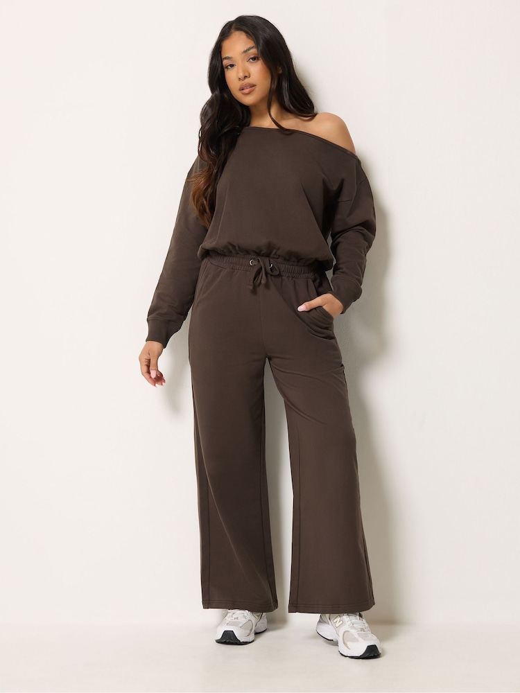 PixieGirl Petite Brown Sweat Wide Leg Jumpsuit - Image 1 of 6 PixieGirl Petite Brown Sweat Wide Leg Jumpsuit - Image 1 of 6