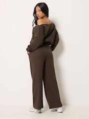 PixieGirl Petite Brown Sweat Wide Leg Jumpsuit - Image 2 of 6